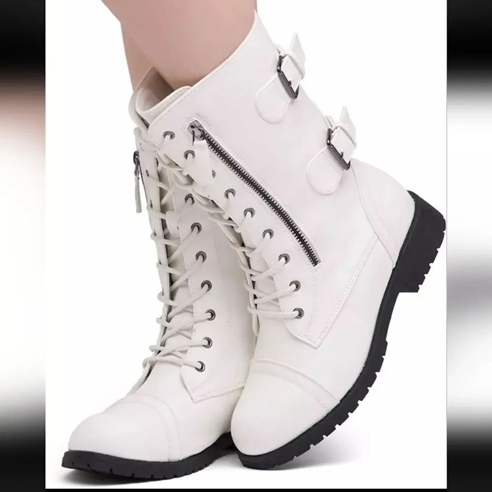 BRAND NEW SHOE LAND KASEY WOMEN'S ANKLE LACE-UP MILITARY COMBAT BOOT MID CALF
